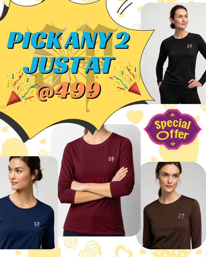 Women's Full Sleeve T-Shirt Combo (Pack of 2) – Stylish, Comfortable & Affordable | Only ₹499