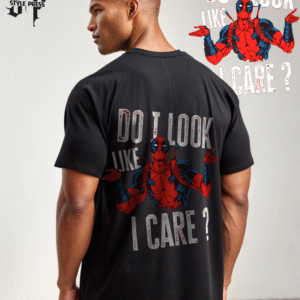 Men’s Oversized Black T-Shirt with Deadpool Graphic – “Do I Look Like I Care?” | Style Press