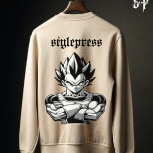 Beige Vegeta Anime Sweatshirt – Dragon Ball Inspired Streetwear |