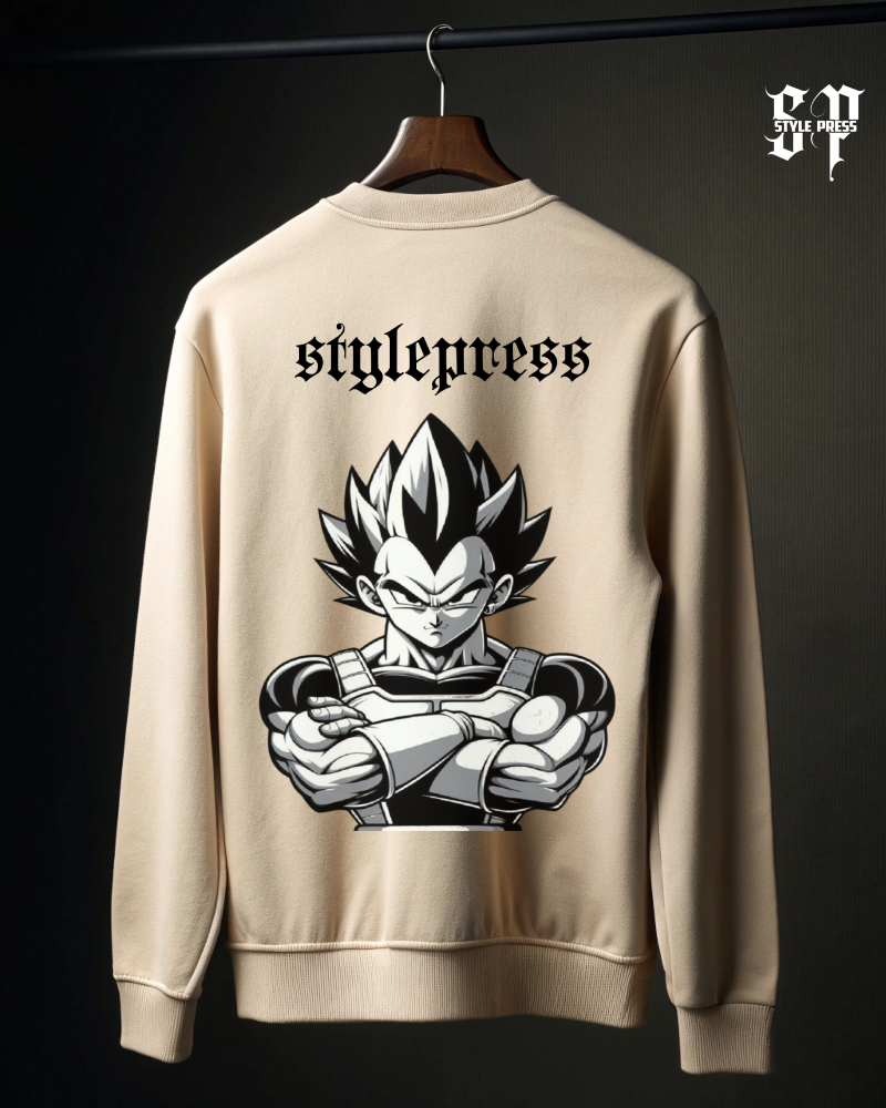Beige Vegeta Anime Sweatshirt – Dragon Ball Inspired Streetwear |